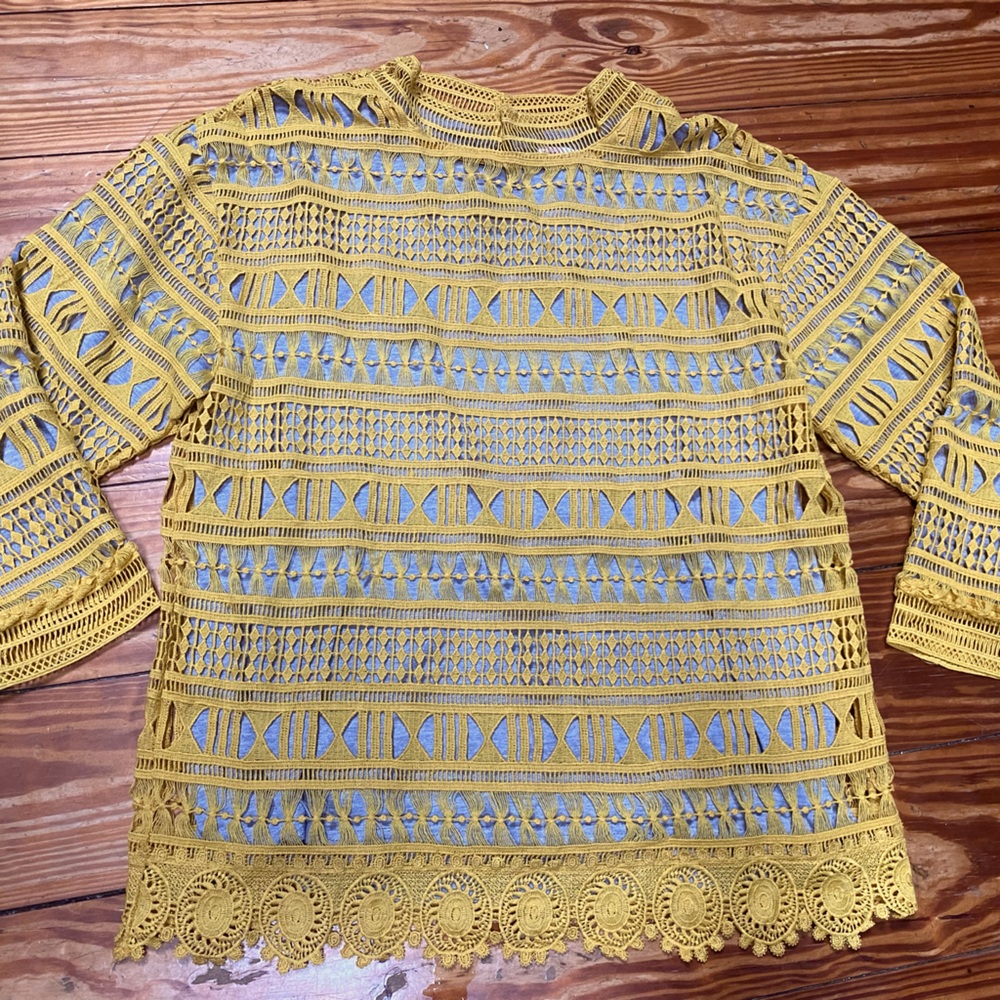 English Factory Grey Knit Top with Mustard Yellow Overlay